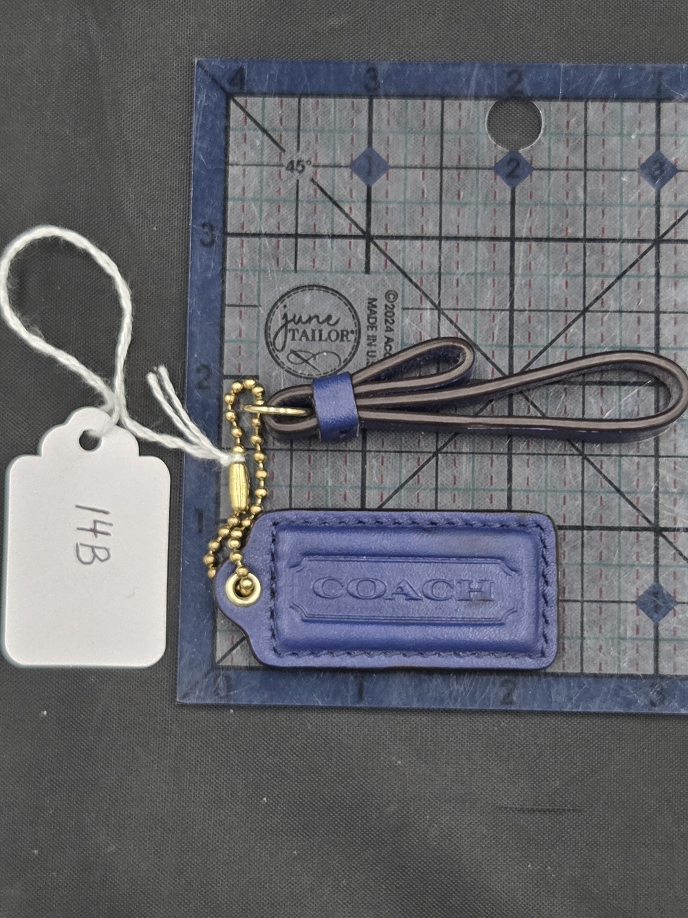 Coach Blue Leather Hang Tag With Gold Chain And Blue Leather Strap